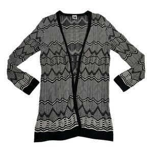 Missoni Cardigan Black & White Zig Zag Woven Open Front Long Sleeve size Large